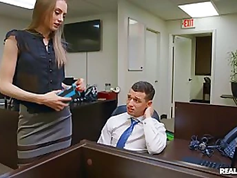 Smoking scorching office doll is hammered on the table