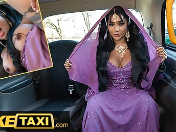 Desi nurse with enormous breasts gets her cock-squeezing gash boinked hard in faux taxi action