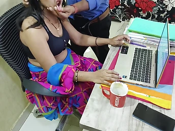 Mumbai Ashu gets her niggardly Indian botheration drilled by office employees in hot homemade motion picture
