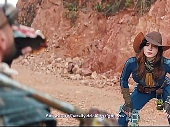 Beauty Fox & Ebony Bull costume play as Fallout's Deepthroated & Pummeled for a Sip of Water