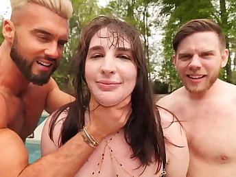 Yam-sized-jugged black-haired Paige Steele gets a hard-core three identically in underwear & dumps 'round over