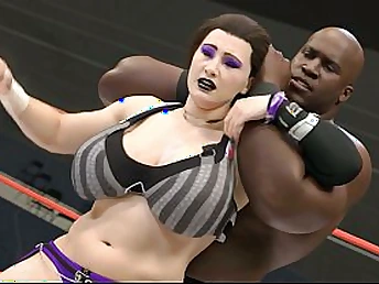 Watch this big-breasted babe humiliate say no to wrestler in a 3D interracial scene