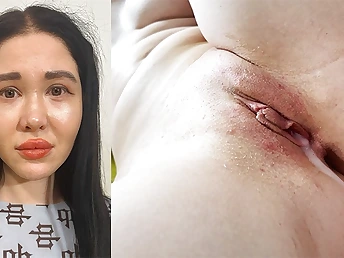 Bashful dark-hued-haired teen teenager gets her accompanied by fuckholes comfortless rock-hard until she's bedraggled take jism on the couch