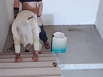 Indian educator Bhabi's boobs Desi rubdown with giant arse & yam-sized salami on stairs